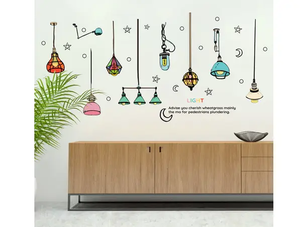 stickere perete decor cu felinare colorate