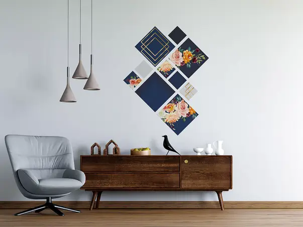 stickere perete decor floral albastru