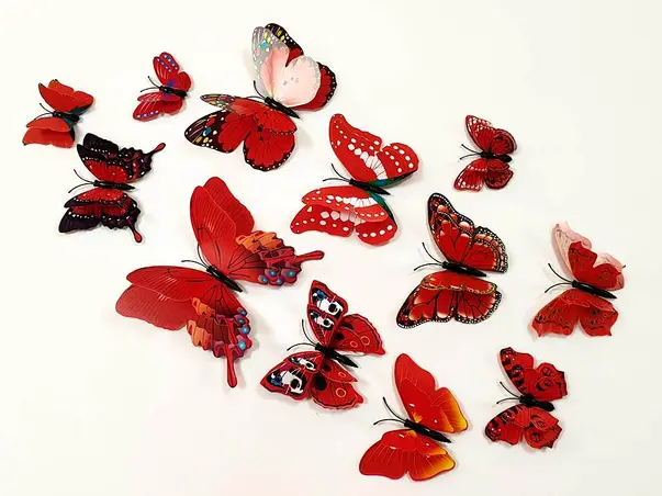 stickere perete fluturi 3D rosii