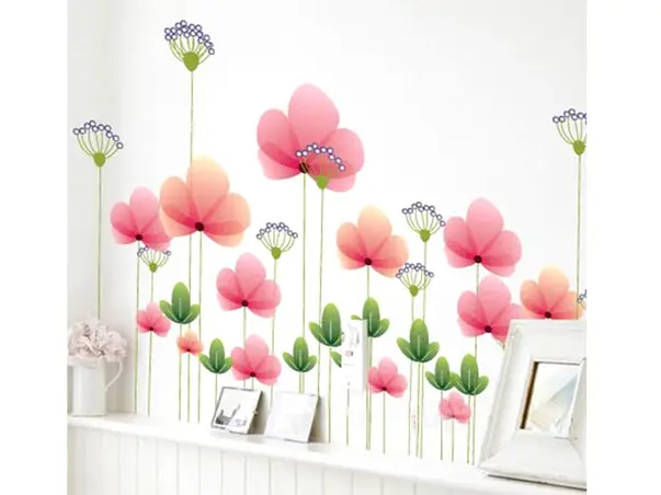 stickere perete folina decor flori roz