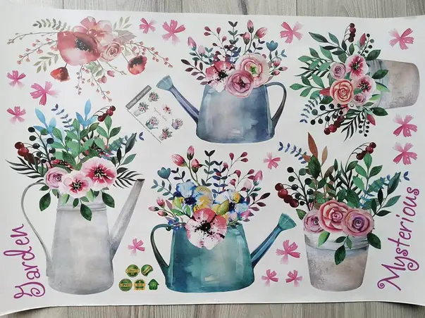 stickere perete ghivece cu flori pastel