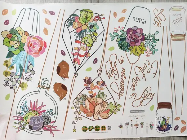 stickere perete ghivece cu flori suspendate