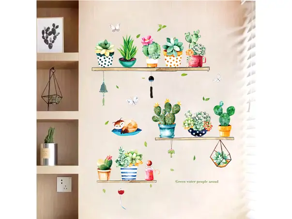 stickere perete polite cu ghivece colorate