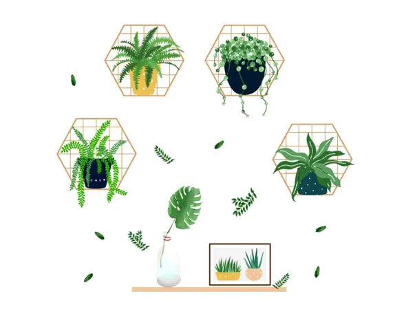 stickere perete suport cu plante verzi