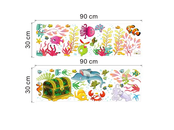 stickere pesti si plante marine decor baie multicolor