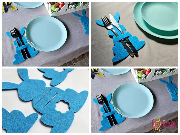 suport tacamuri masa festiva de paste iepurasi albastri