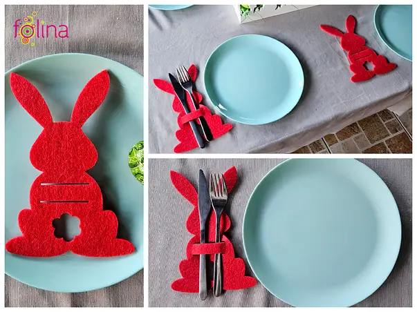 suport tacamuri masa festiva de paste iepurasi rosii