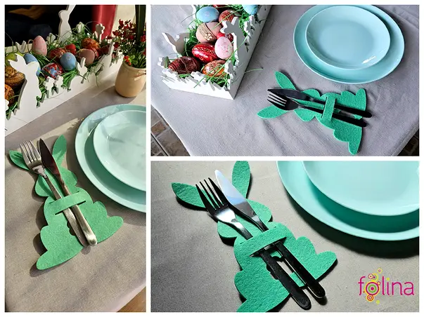 suport tacamuri masa festiva de paste iepurasi verzi