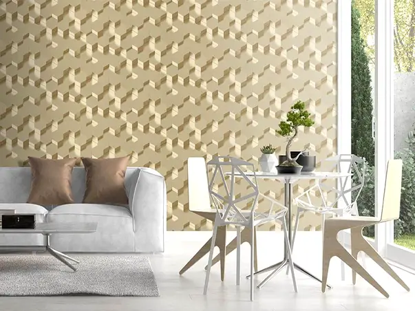 tapet 3d hexagoane bej auriu l97002