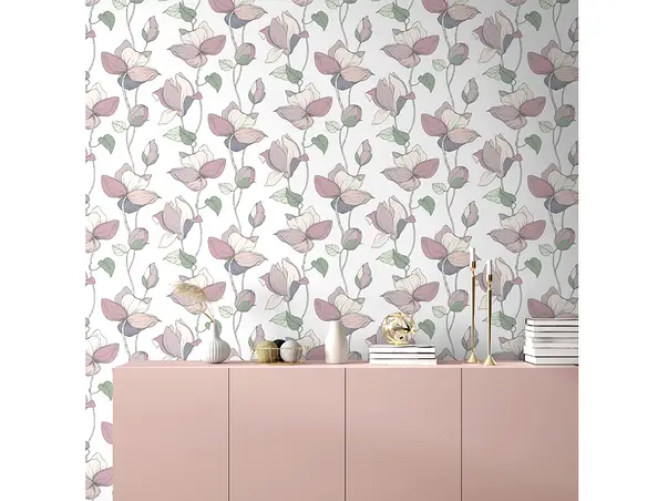 tapet alb cu flori lila marburg 47472