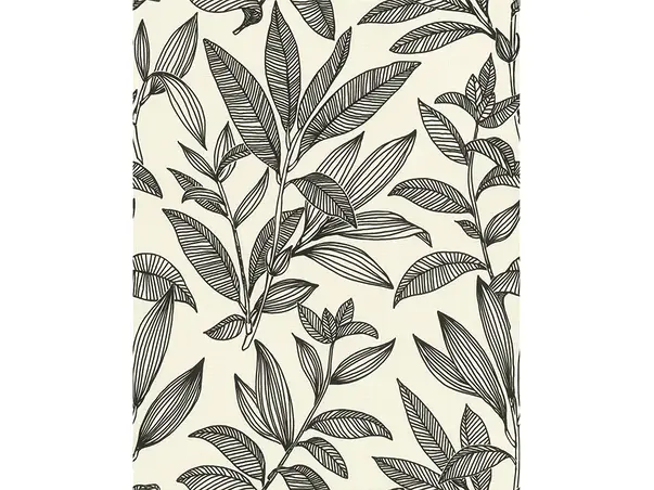 tapet alb cu frunze negre rasch 466409