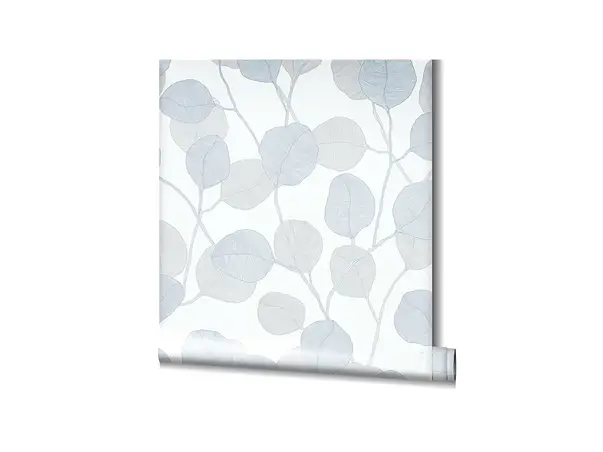 tapet alb cu frunze stilizate gri