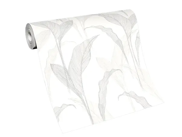 tapet alb cu model frunze elle