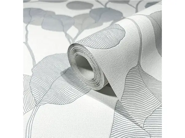 tapet alb cu model frunze stilizate pentru perete dormitor living hol