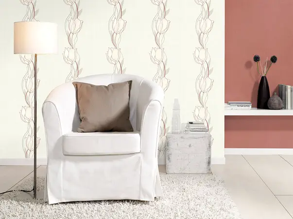 tapet alb tip bordura cu model floral visiniu rasch 823233