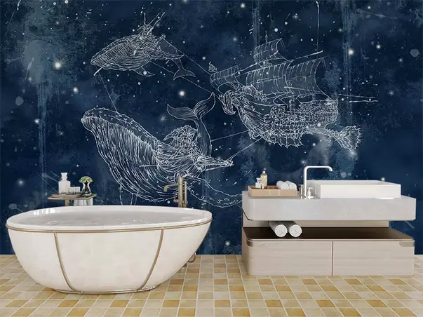 tapet baie albastru inchis