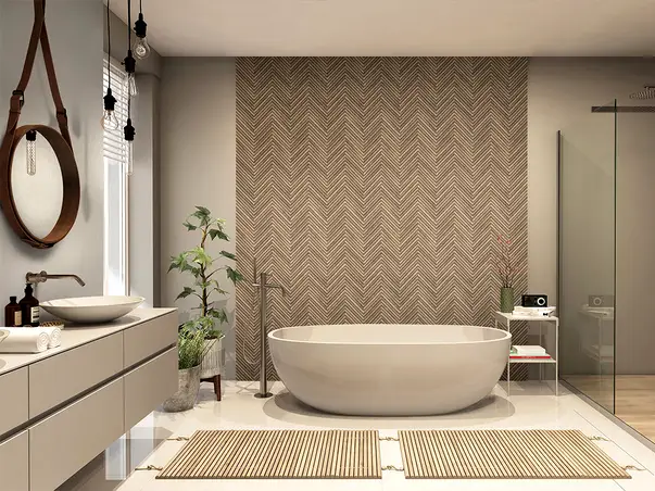 tapet baie chevron lemn natur