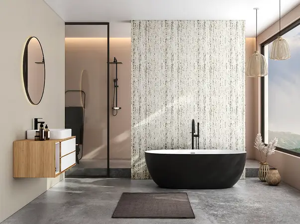 tapet baie perete accent model piatra stilizata