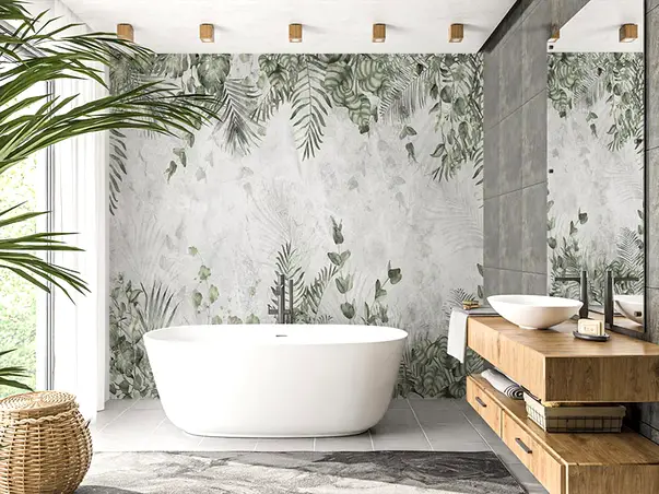 tapet baie plant garden gri cu plante verzi