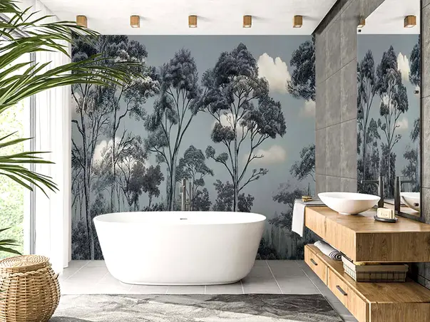 tapet baie rezistent la apa forest and sky