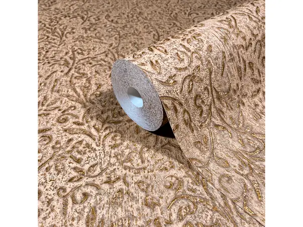 tapet bej cu model floral metalic