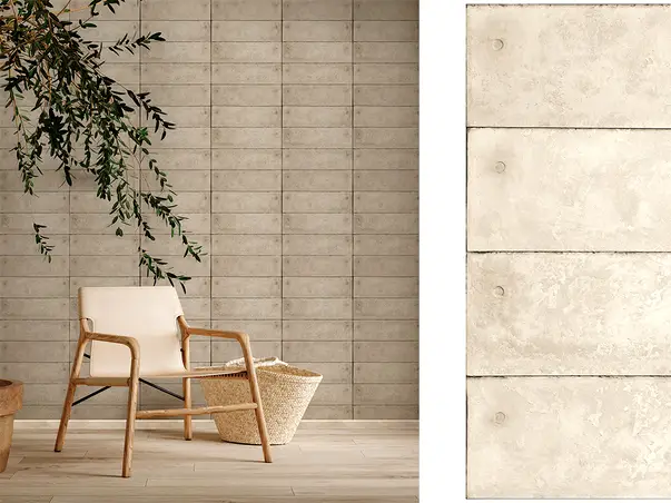 tapet bej imitatie placi beton pentru amenajari in stil industrial