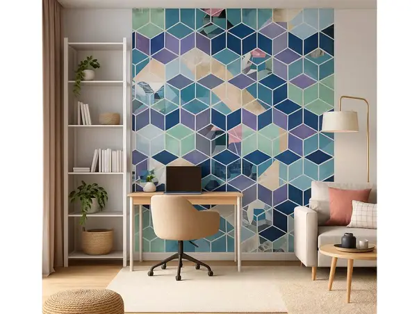 tapet birou model geometric albastru