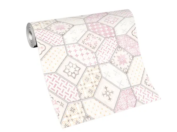 tapet bucatarie model faianta decorativa roz pal