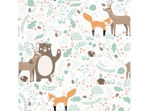 tapet camera copii alb cu animale