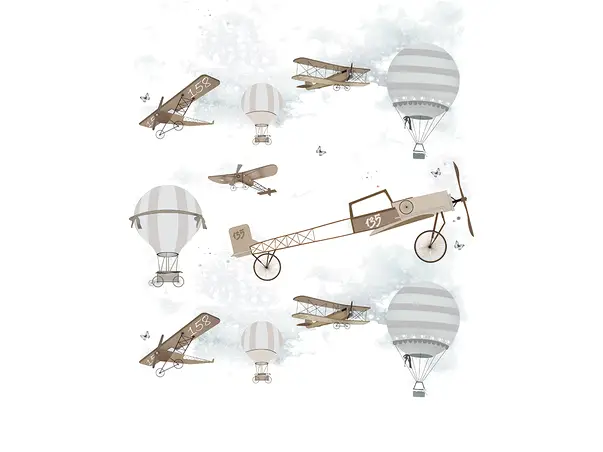 tapet camera copii avioane si baloane in zbor