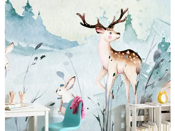 tapet camera copii cu animalele padurii