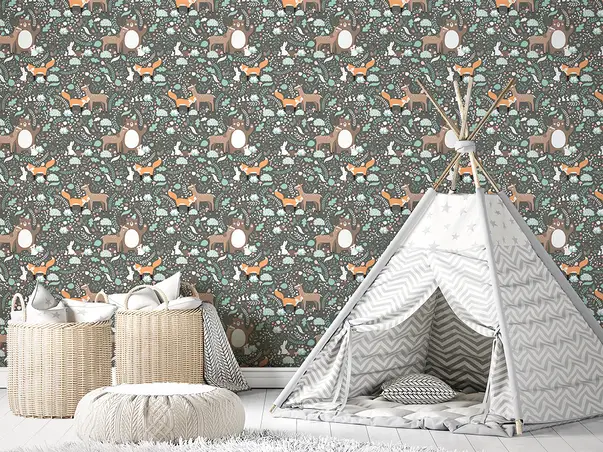 tapet camera copii gri cu animale