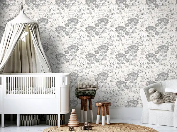 tapet camera copii padure gri marburg