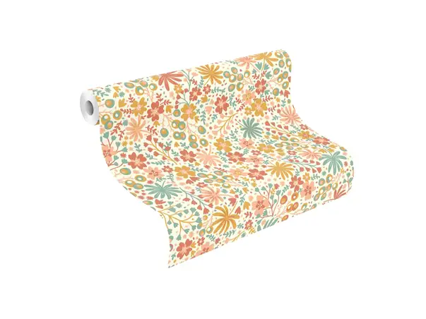 tapet camera fetita cu model floral colorat