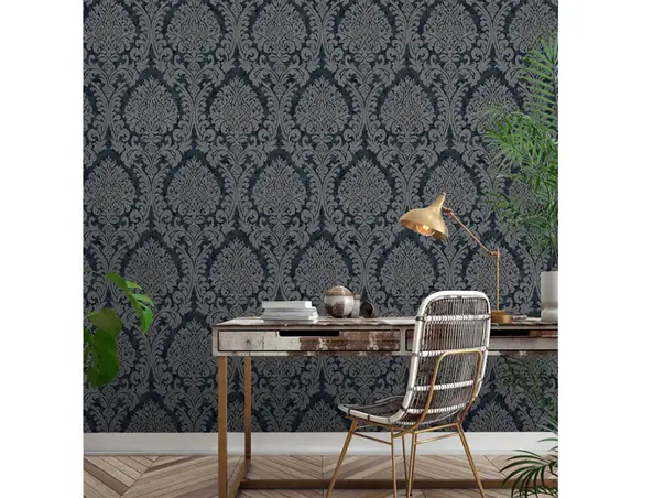 tapet clasic damask albastru grandeco