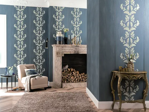 tapet clasic model tip bordura albastru