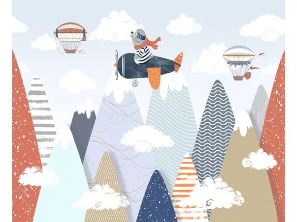 tapet colorat cu urs aviator deasupra muntilor