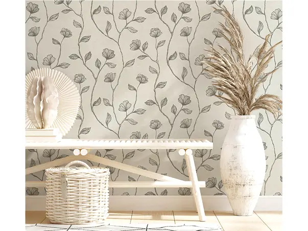 tapet crem cu flori bej