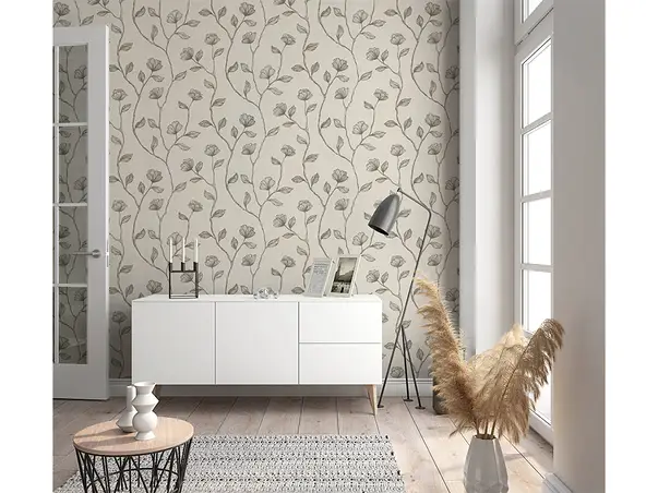 tapet crem cu flori bej pentru living si dormitor