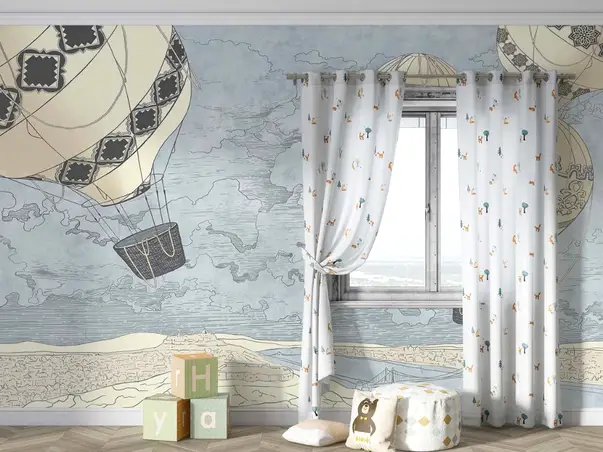 tapet cu baloane aer cald in nuante pastel