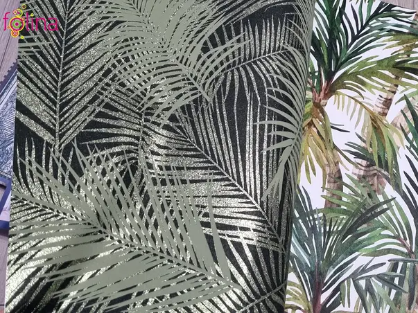 tapet cu frunze verde metalic