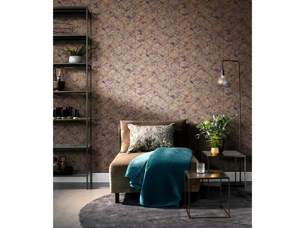 tapet cu model geometric bej auriu home design