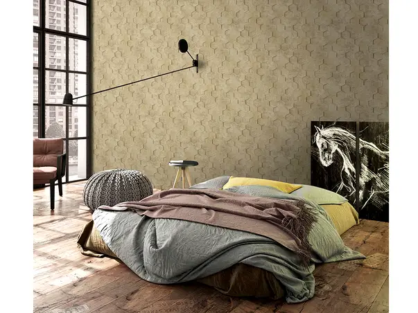 tapet decorativ pentru dormitor model geometric bej