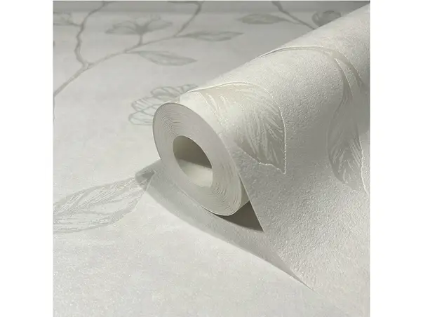 tapet dormitor alb cu flori maro