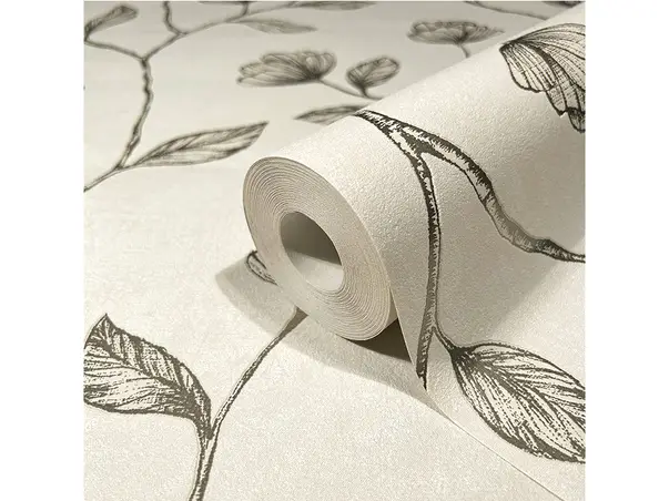 tapet dormitor crem cu flori mari bej