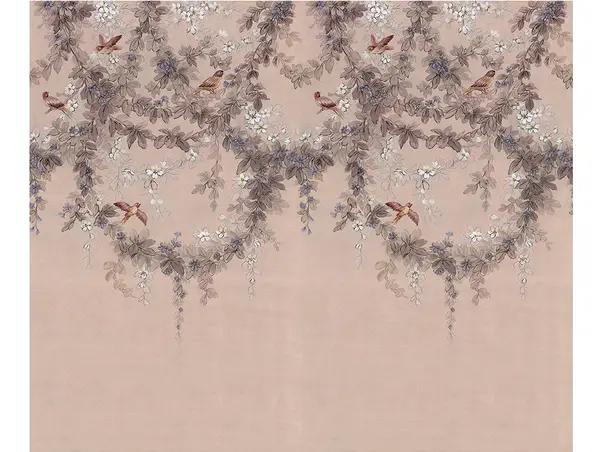 tapet dormitor crengi inflorite si pasari