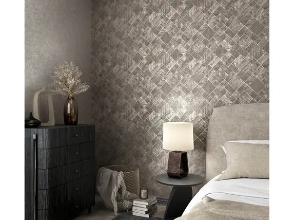 tapet dormitor cu model geometric taupe marburg ritus