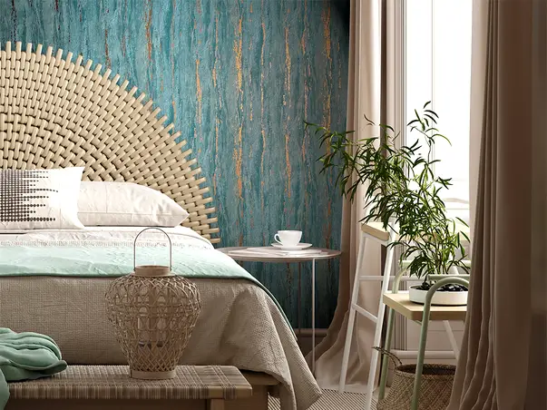 tapet dormitor decorativa turcoaz