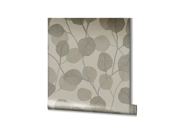 tapet dormitor greige cu frunzr stilizate