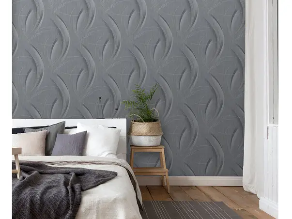 tapet dormitor gri cu linii